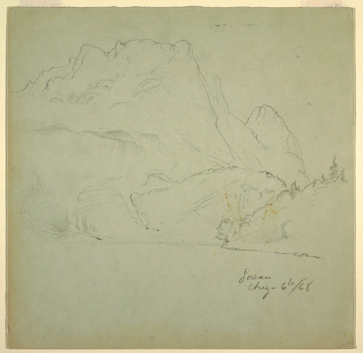 Tekening, Van een van de Gosau meren, Salzkammergut, 6 augustus 1868 door Frederic Edwin Church