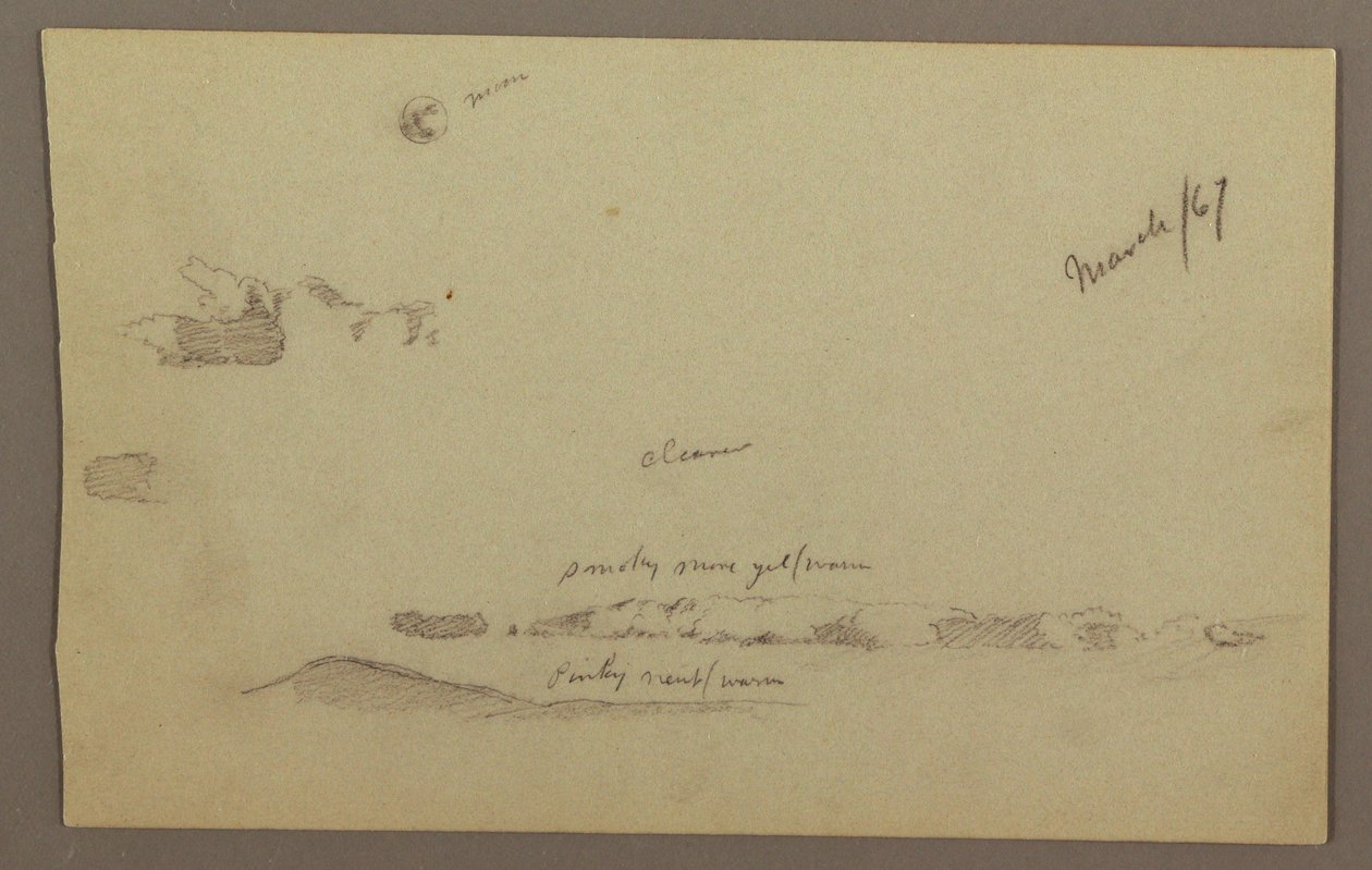 Tekening, volle maan, wolken, jaren 1860 door Frederic Edwin Church