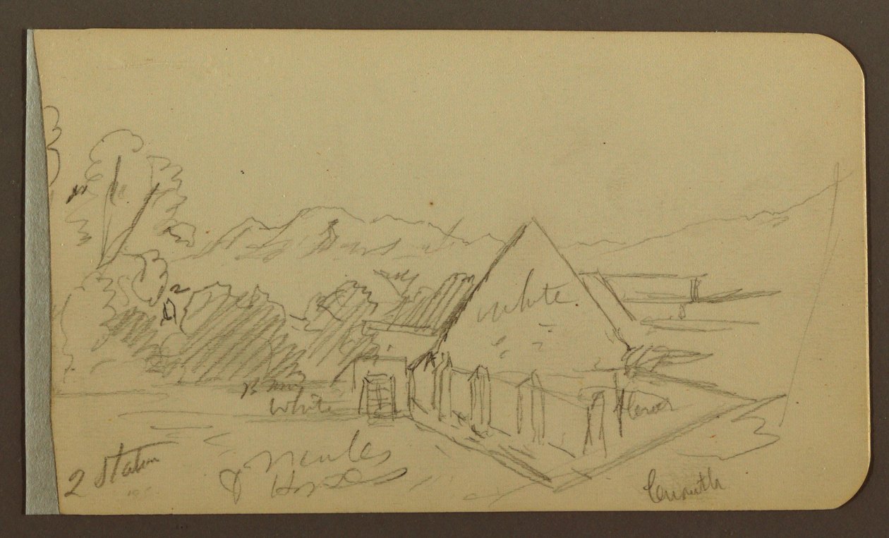 Tekening, Tuin, Huis, Cuautla; Verso: Kerk, Schuur, Cuautla, februari 1885 door Frederic Edwin Church