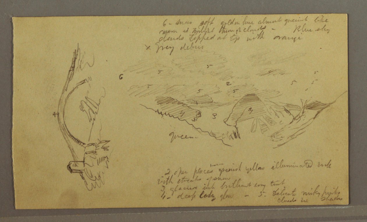 Tekening, Glacier, brug en huis, september 1868 door Frederic Edwin Church