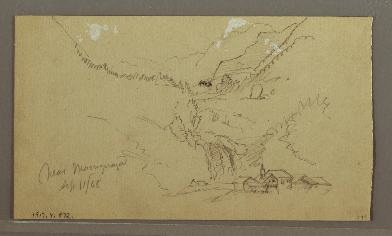 Tekening, Glacier, brug en huis, september 1868 door Frederic Edwin Church