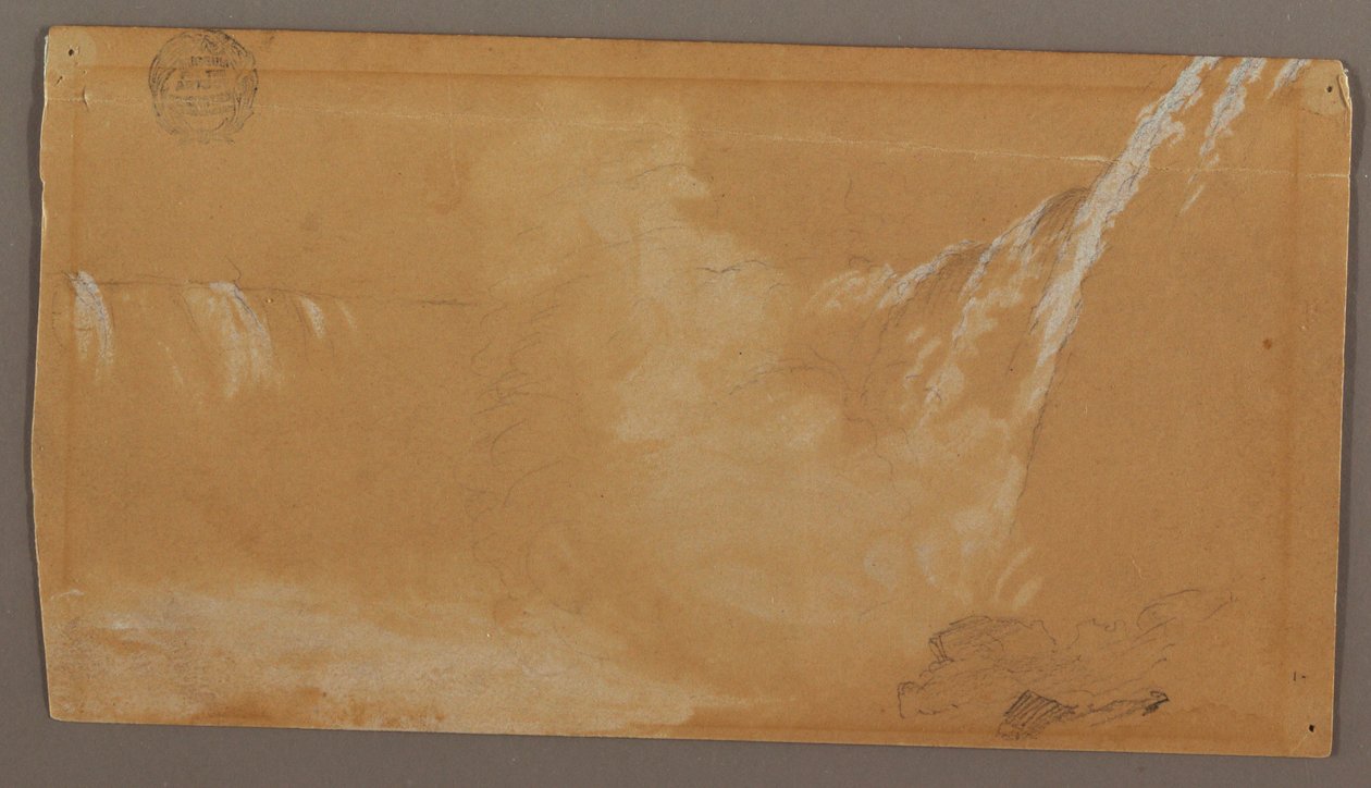 Tekening, Grootste deel van de Horseshoe watervallen, gezien vanaf de Candian kant van de Niagara rivier, mogelijk 1858 door Frederic Edwin Church