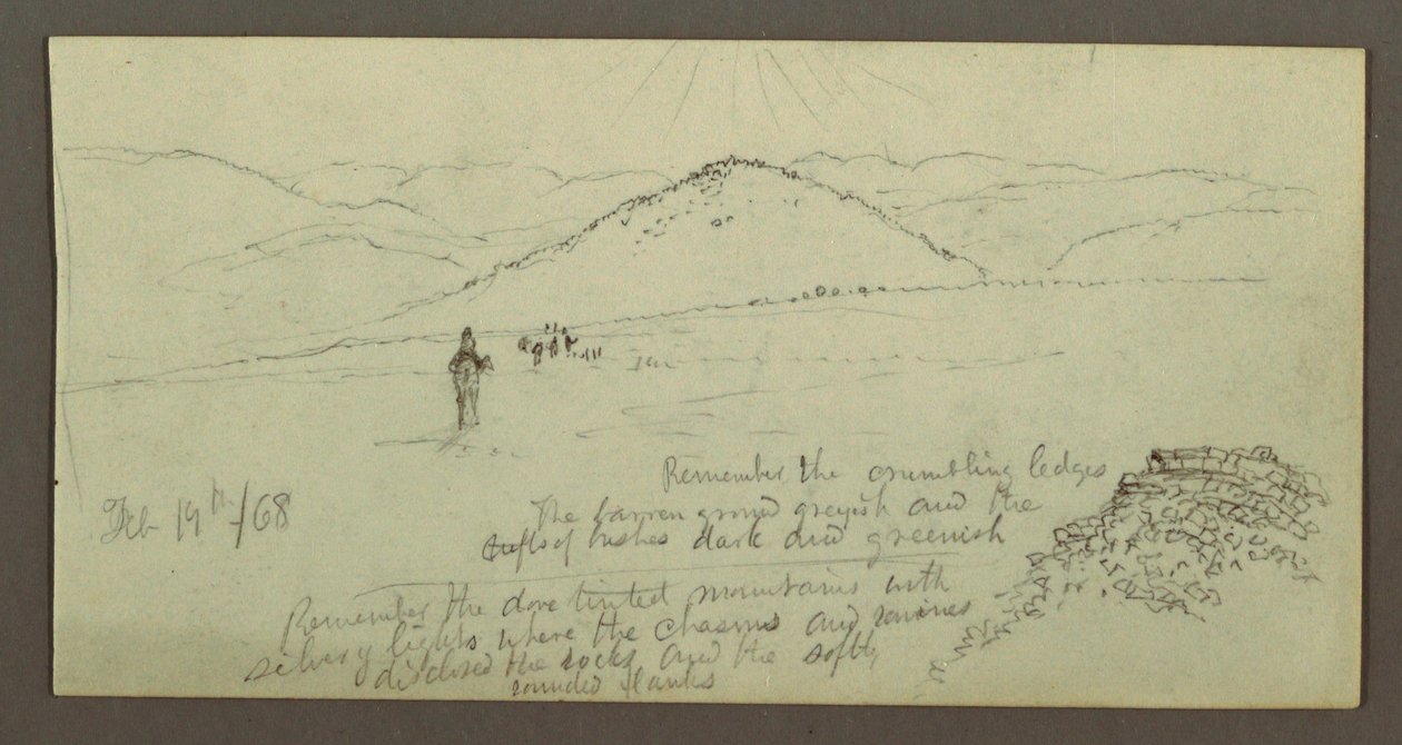 Tekening, Steenhoop, Vlakte en Bergen, Zon, 19 februari 1868 door Frederic Edwin Church