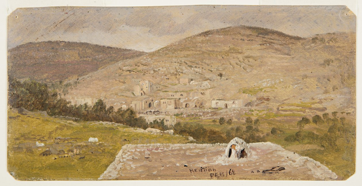 Tekening, Hebron, algemeen beeld, februari 1868 door Frederic Edwin Church