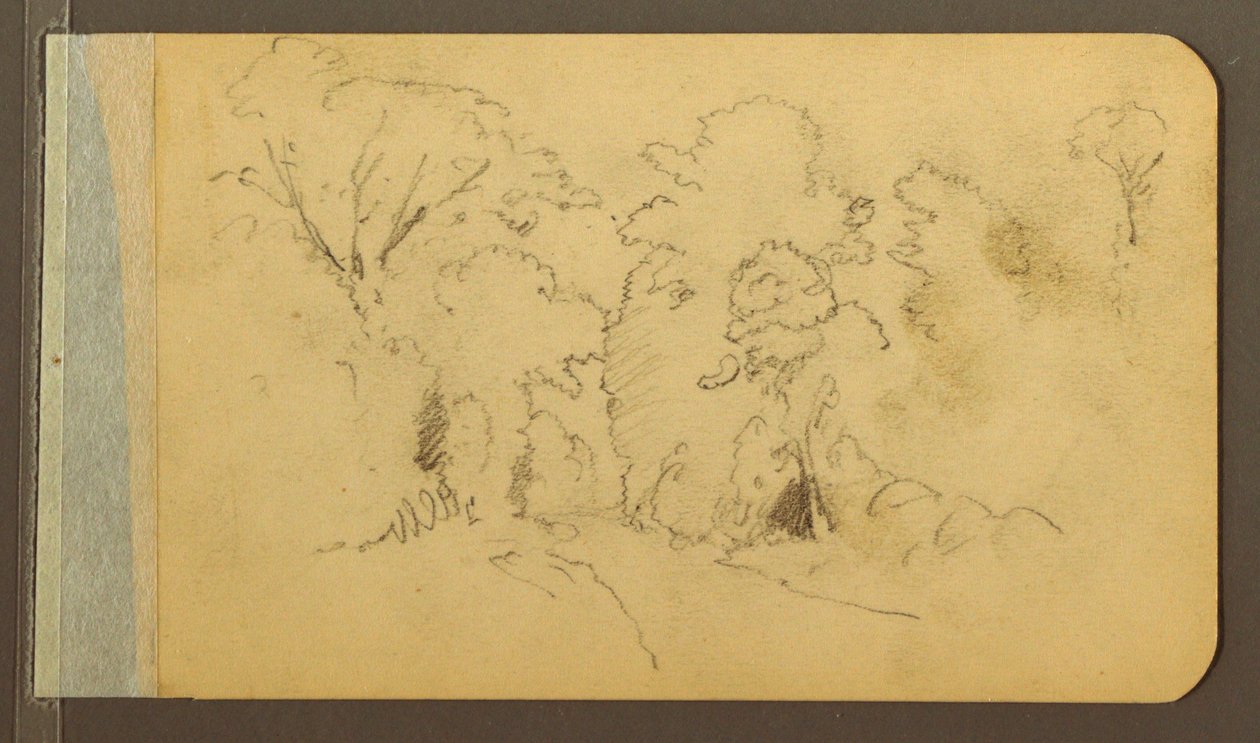 Tekening, Heuvel en bergketens; Verso: Weg in het bos, 1889 door Frederic Edwin Church