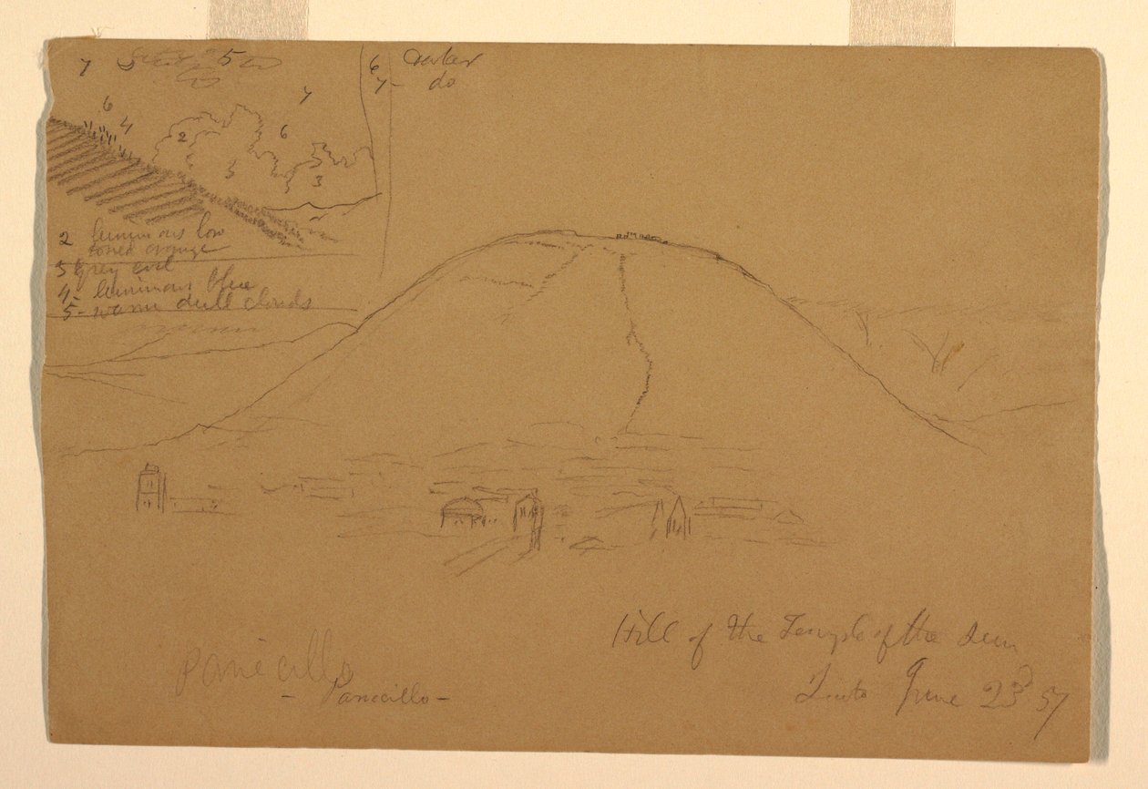 Tekening, Heuvel voor de Tempel van de Zon, Quito, Ecuador, 23 juni 1857 door Frederic Edwin Church