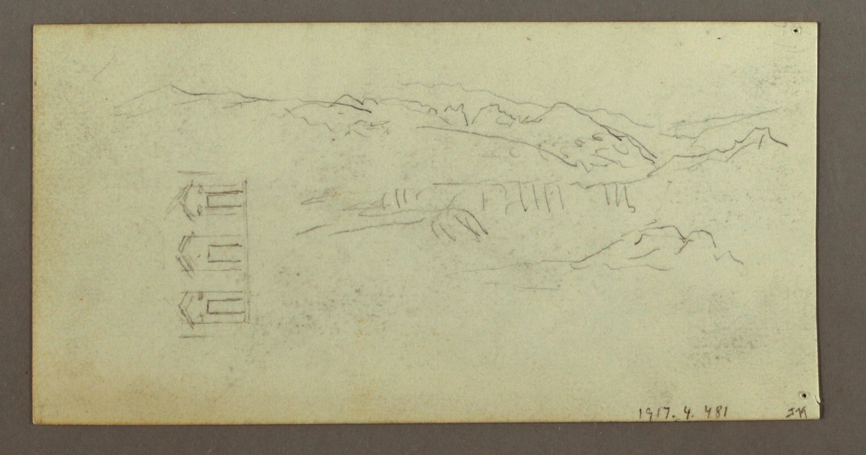 Tekening, Paard, figuur van achteren, bomen, mogelijk 1868 door Frederic Edwin Church