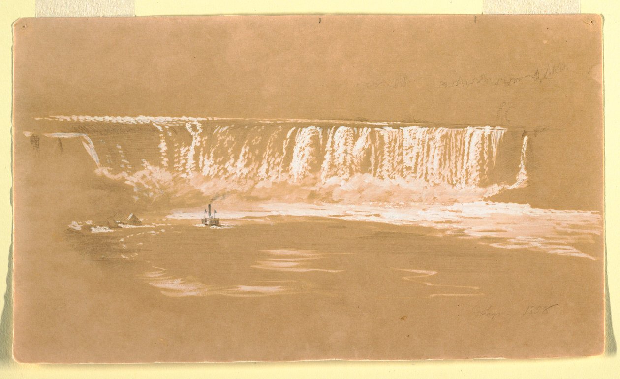 Tekening, Horseshoe Fall vanuit het noorden, Niagara, september 1858 door Frederic Edwin Church