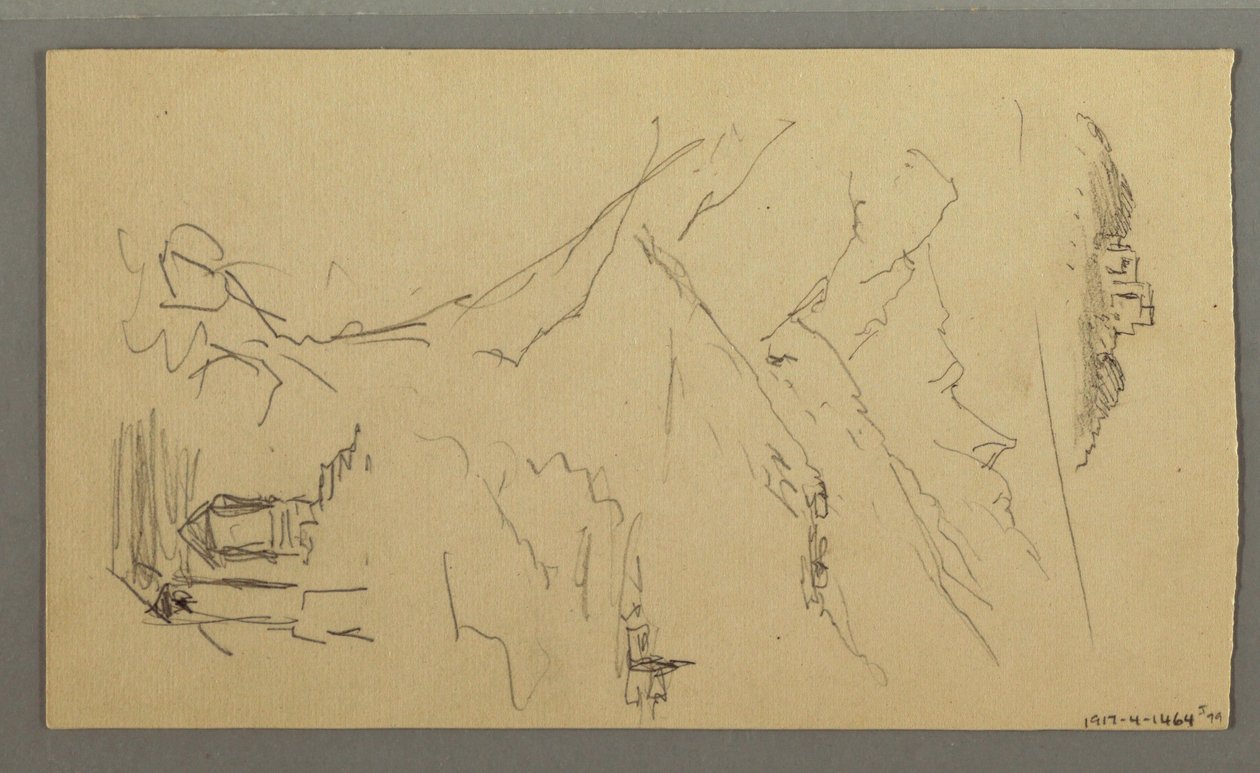 Tekening, Huis, Brug, Kasteel, Daken, augustus 1868 door Frederic Edwin Church