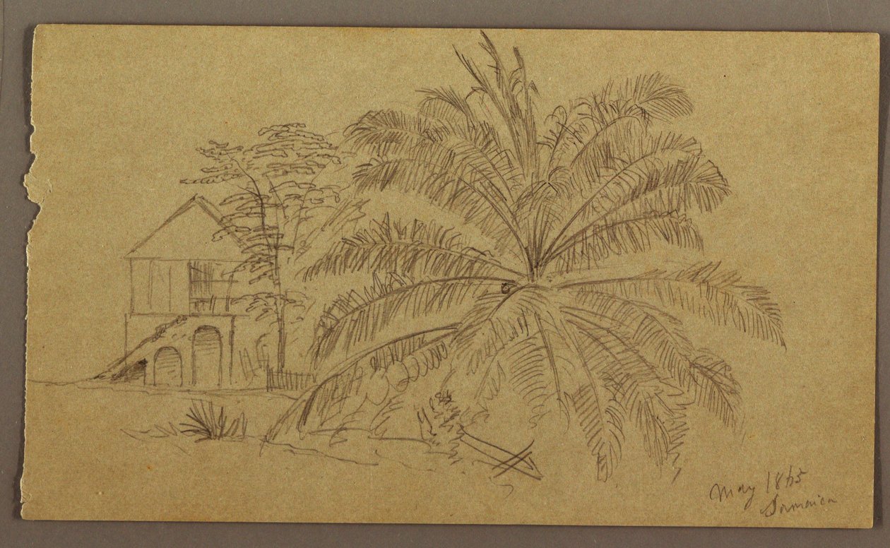 Tekening, Huis en varen, mei 1865 door Frederic Edwin Church