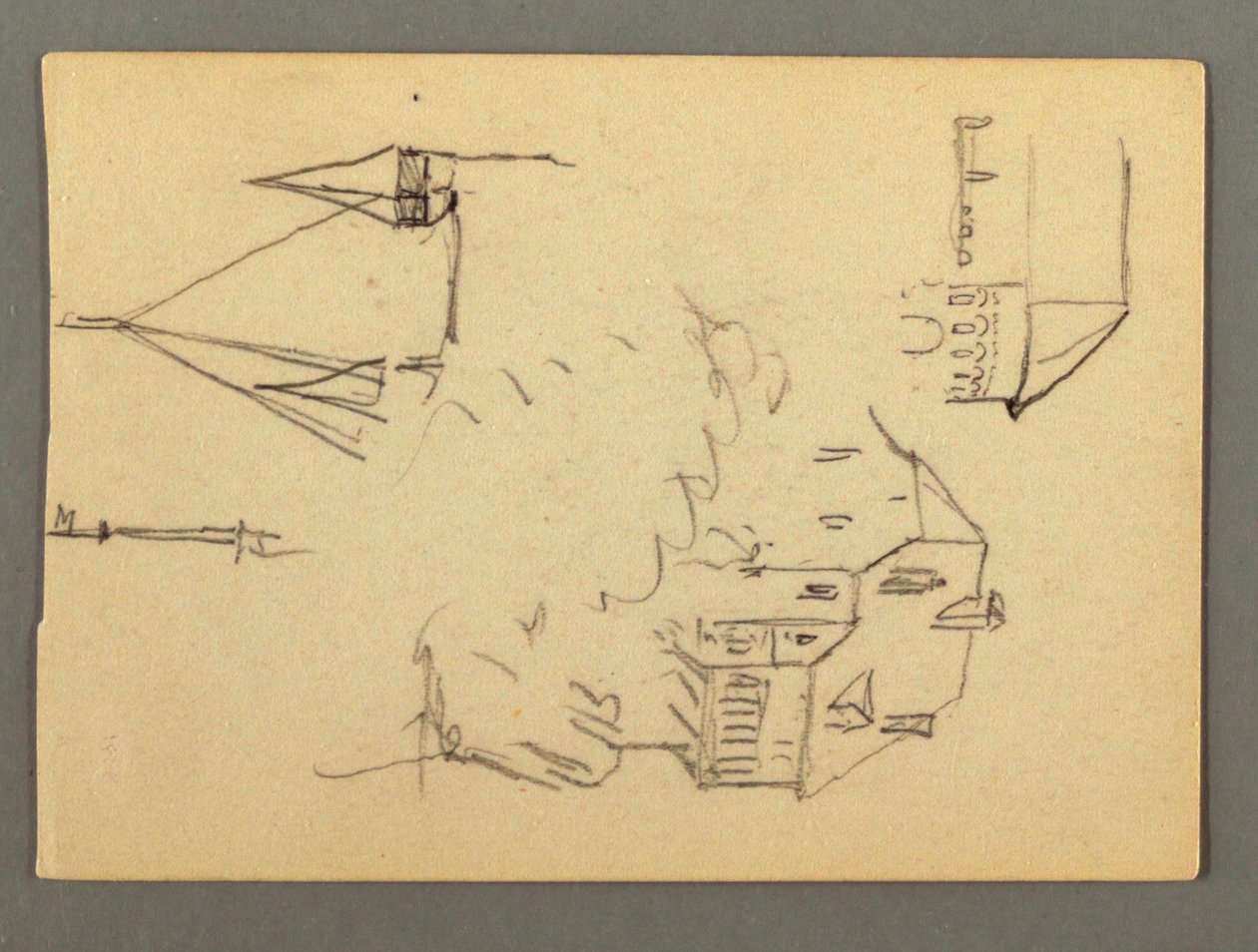 Tekening, Huis boven klif, torens, mogelijk 1868 door Frederic Edwin Church
