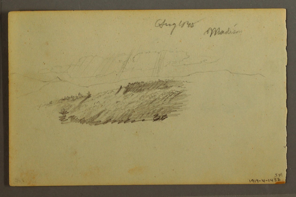 Tekening, Huis, zeilboot, plant, september 1844 door Frederic Edwin Church