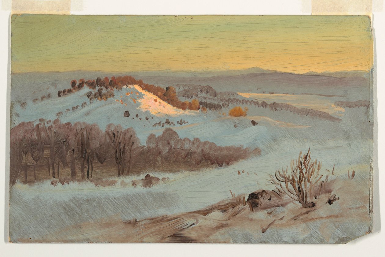 Tekening, Hudson-vallei, New York in de winter, 1869-70 door Frederic Edwin Church