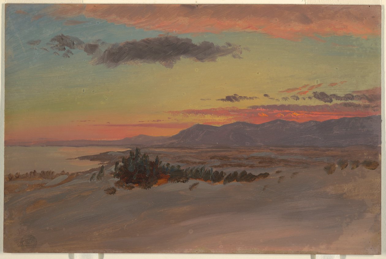 Tekening, Hudson-vallei in de winter, kijkend naar het zuidwesten vanaf Olana, 1870-80 door Frederic Edwin Church