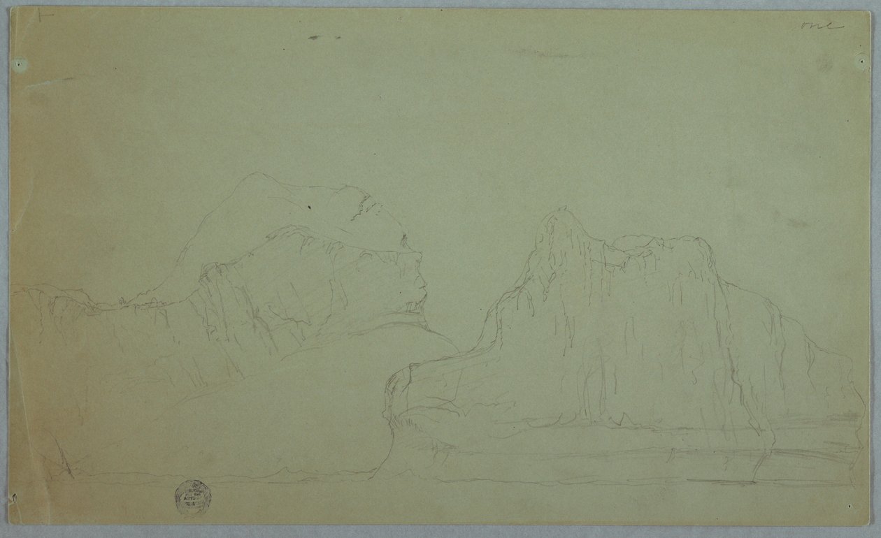 Tekening, IJsberg met twee pieken, juni of juli 1859 door Frederic Edwin Church