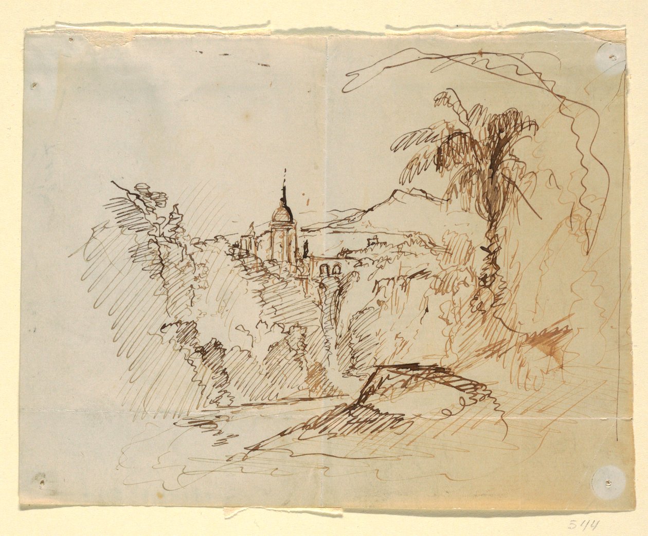 Tekening, Fantasielandschap, 1865-66 door Frederic Edwin Church