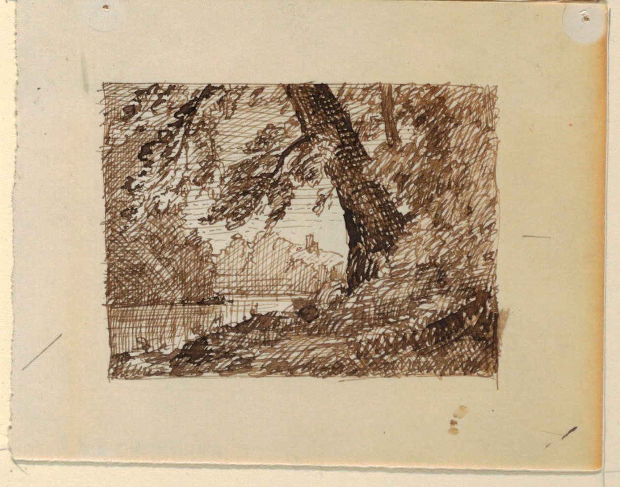 Tekening, denkbeeldig rivierlandschap, ca. 1870-73 door Frederic Edwin Church