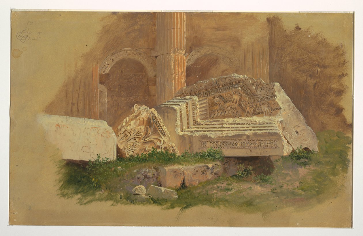 Tekening, Interieur van de Tempel van Bacchus, Baalbek, mei 1868 door Frederic Edwin Church
