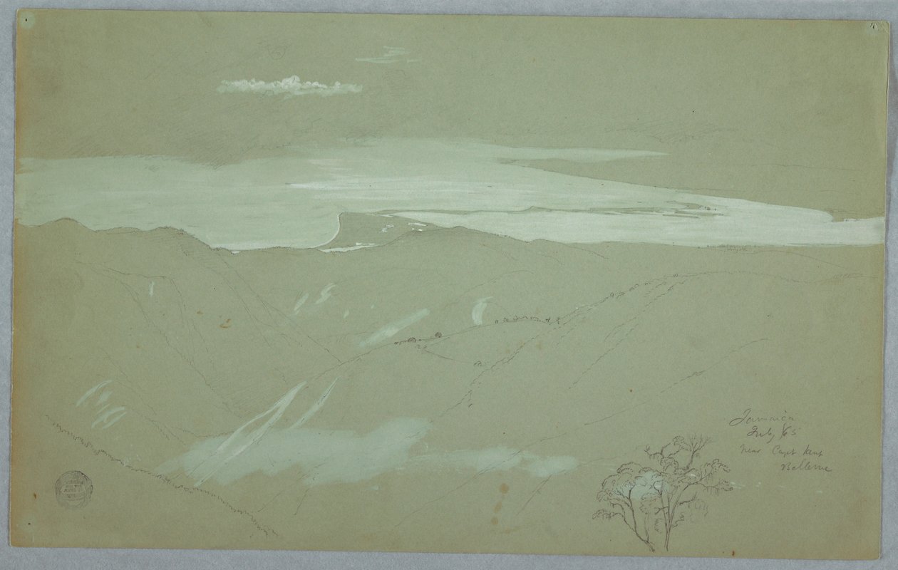 Tekening, Jamaicaanse kust en lucht gezien van bij Captain Kent, Bellevue, Jamaica, juli 1865 door Frederic Edwin Church