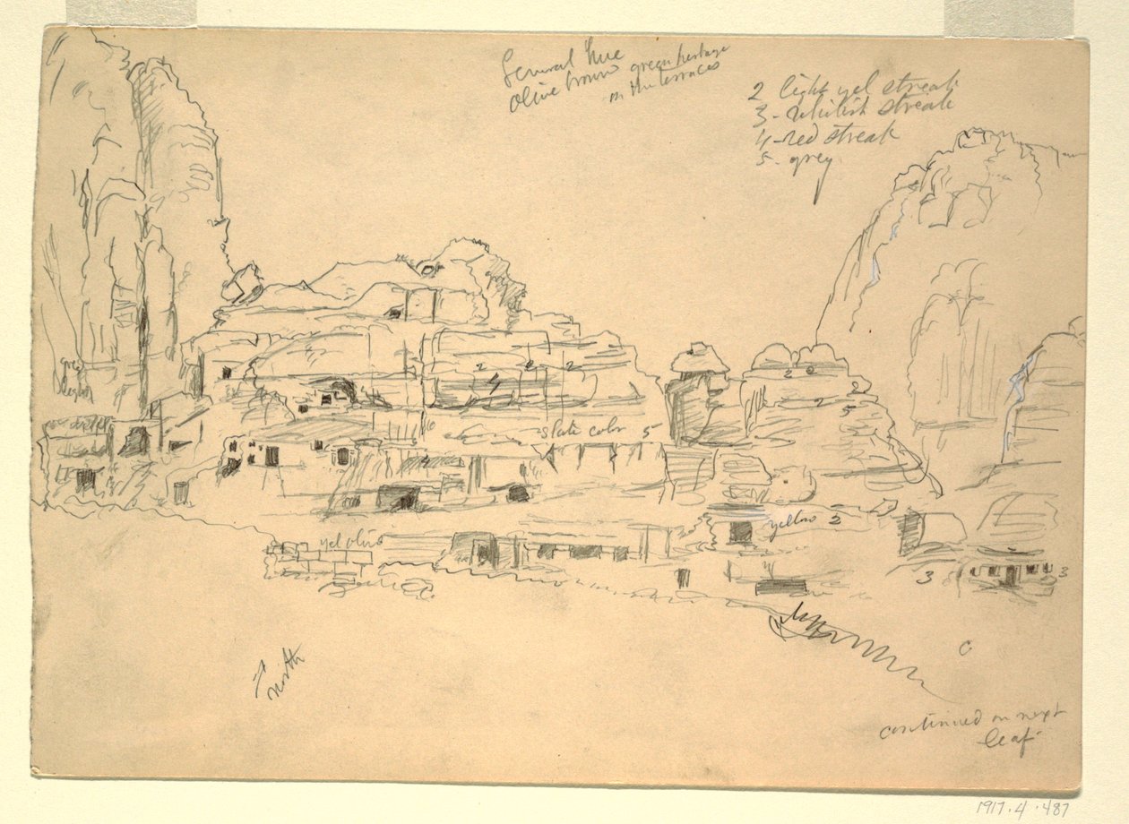 Tekening, Khirbet-en-Nasara, Petra, Jordanië, 26 februari 1868 door Frederic Edwin Church