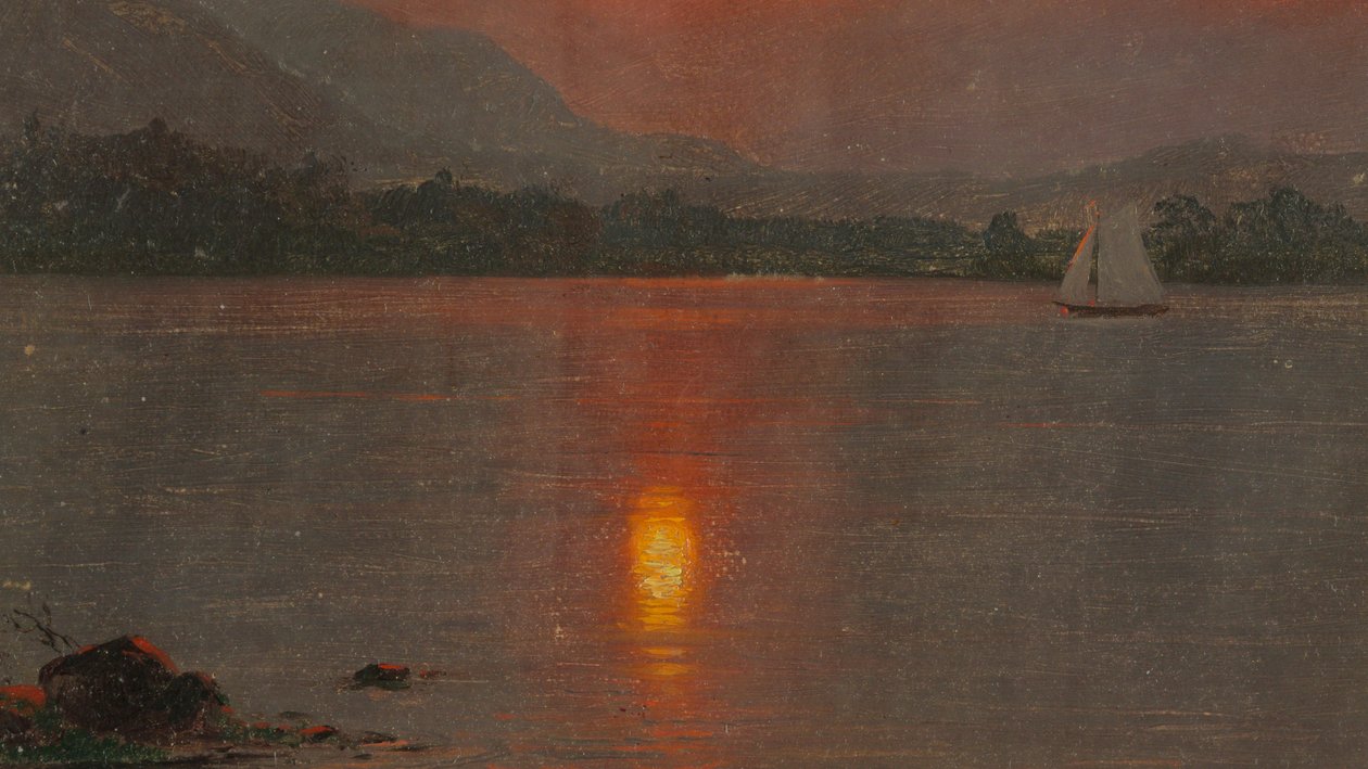 Tekening, Lake Millinocket, zonsondergang, 1870-80 door Frederic Edwin Church