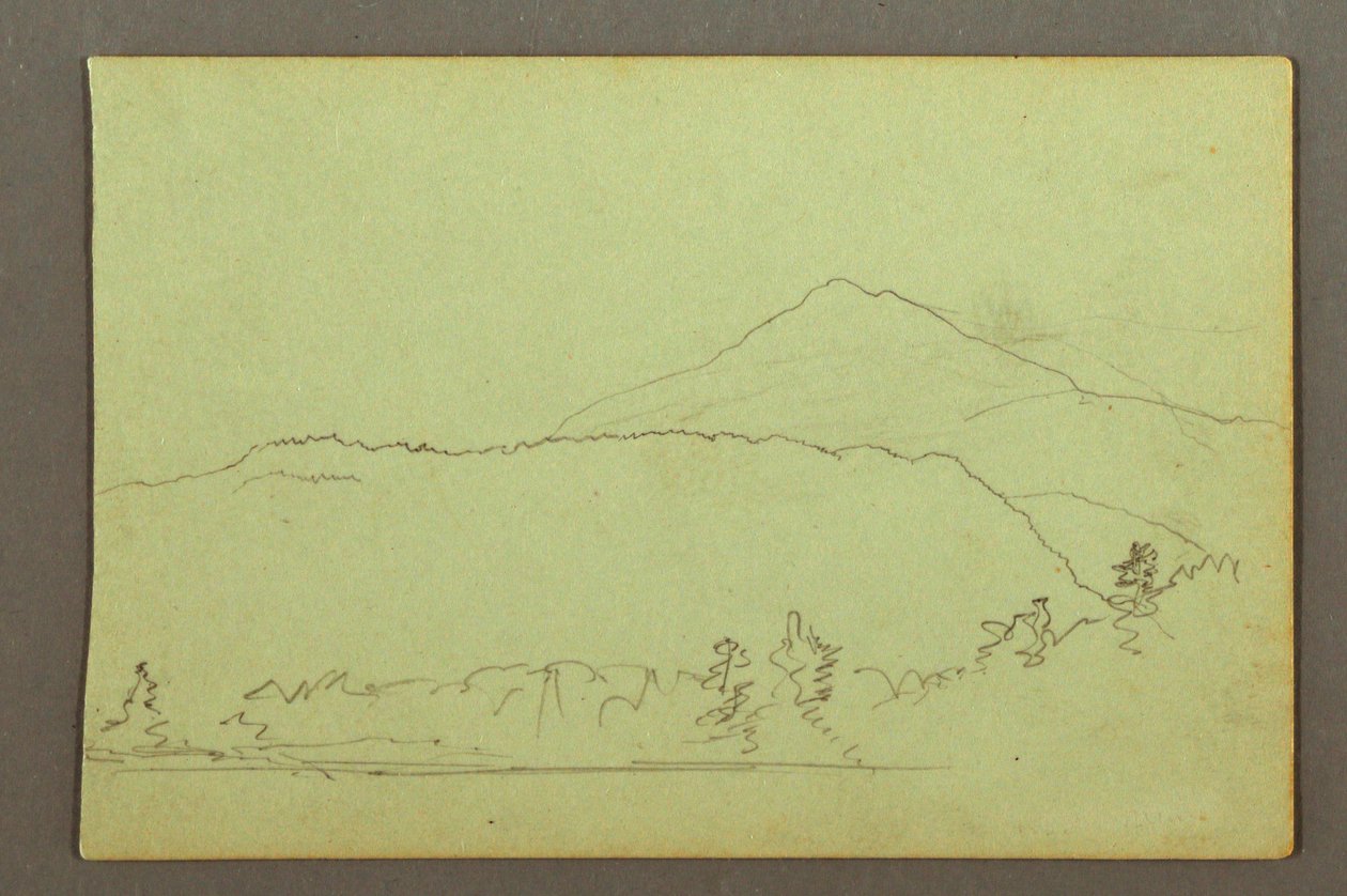 Tekening, Meer, heuvelbereik, mogelijk 1856 door Frederic Edwin Church