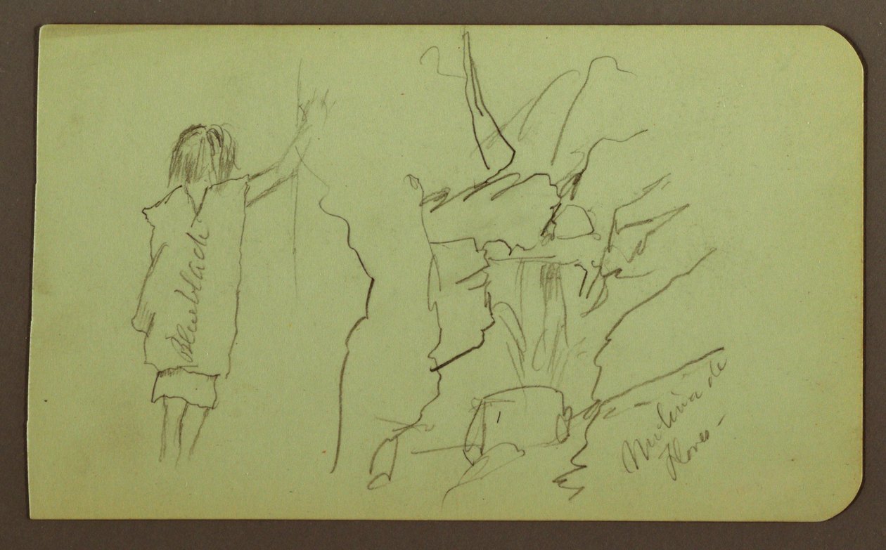 Tekening, Landschap, Figuur; Verso: Bomen, Brug, Planten, 1883 door Frederic Edwin Church