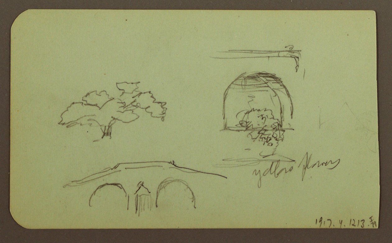 Tekening, Landschap, Figuur; Verso: Bomen, Brug, Planten, 1883 door Frederic Edwin Church