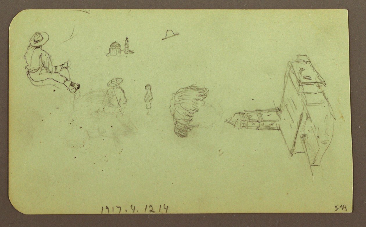 Tekening, Landschap; Verso: Persoon/Personen, Kerk, 1883 door Frederic Edwin Church