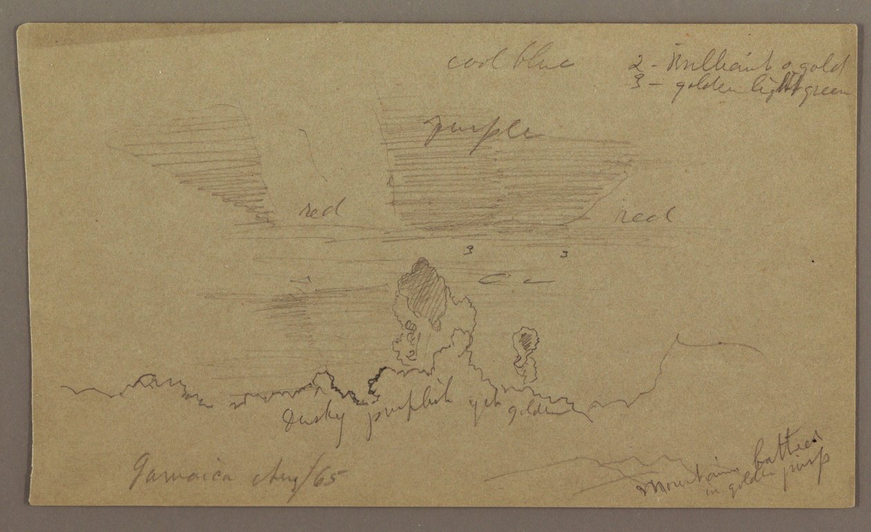 Tekening, Landschap; Verso: Lucht, augustus 1865 door Frederic Edwin Church