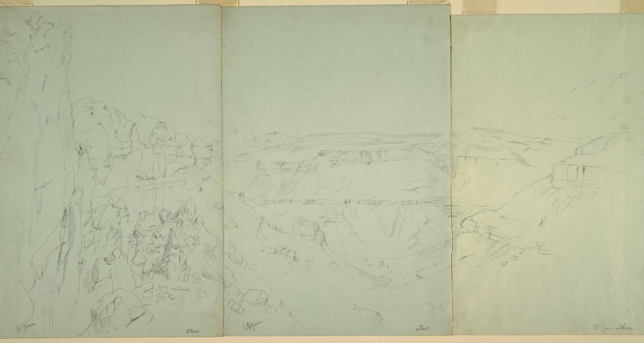 Tekening, Landschap in El Yeman, 1868 door Frederic Edwin Church