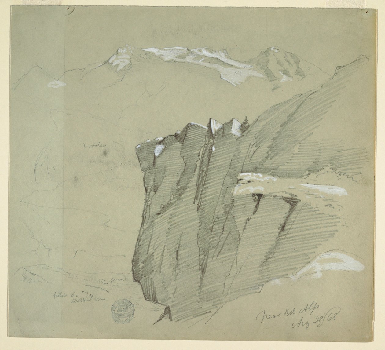 Tekening, Landschap in de Berner Alpen, 28 augustus 1868 door Frederic Edwin Church