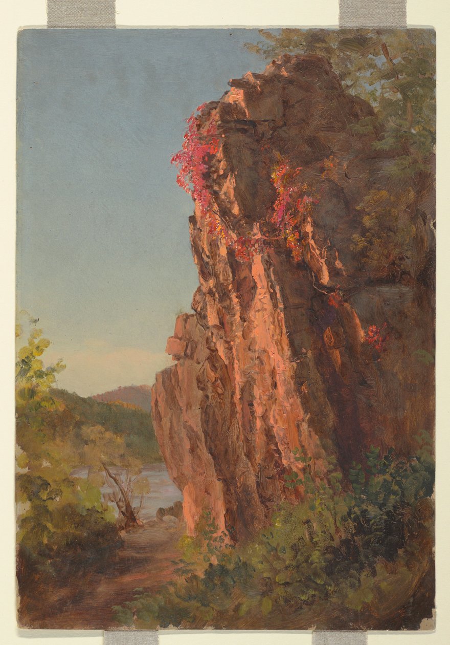 Tekening, Landschap met grote rots, mogelijk North Carolina, 1865-70 door Frederic Edwin Church