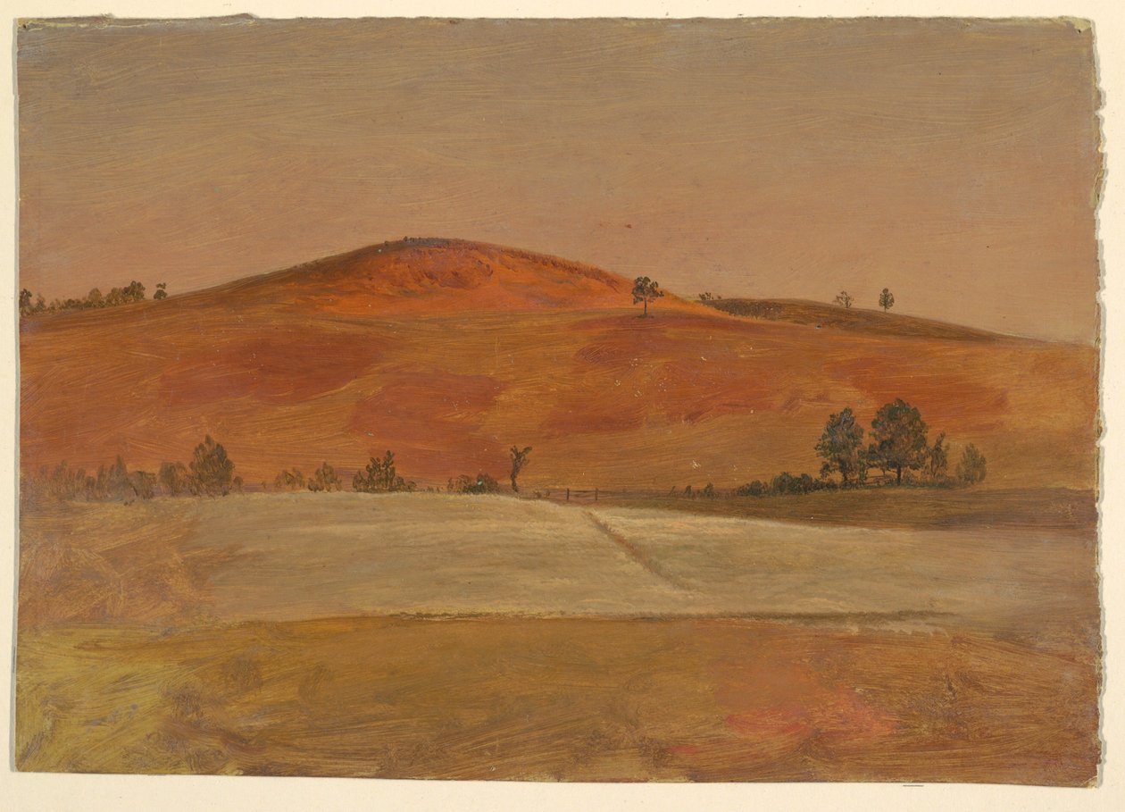 Tekening, Landschap met lage heuvel en velden, 1870-80 door Frederic Edwin Church
