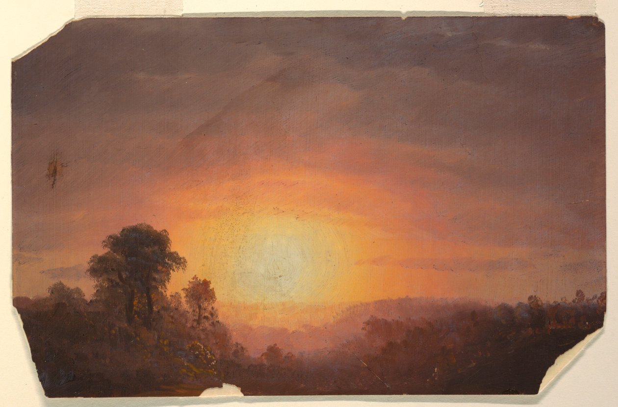 Tekening, Landschap met zonsondergang, 1860-70 door Frederic Edwin Church