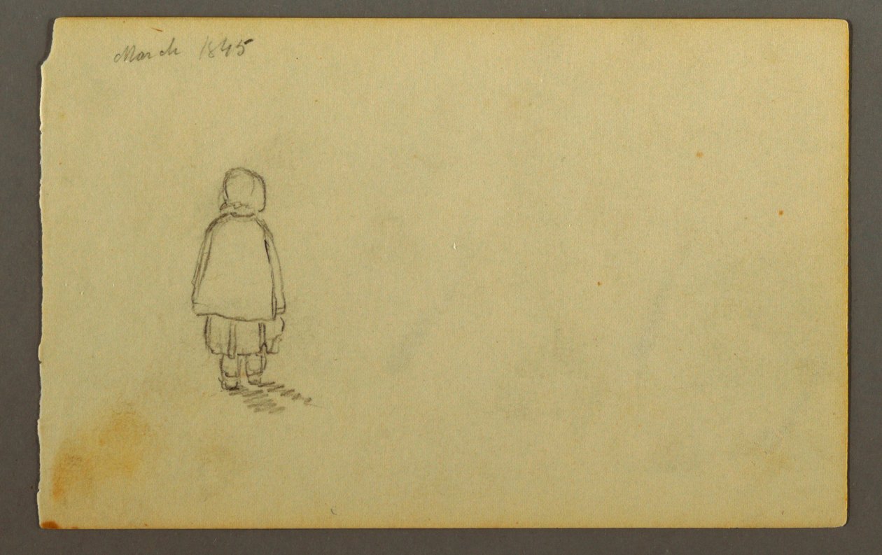 Tekening, Meisje met muts van achteren, 1845 door Frederic Edwin Church