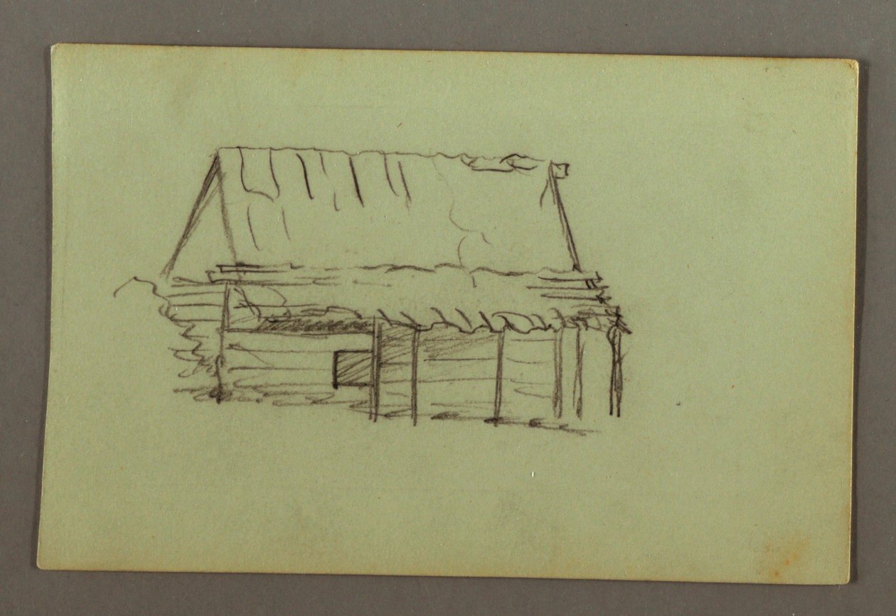 Tekening, blokhut, mogelijk 1856 door Frederic Edwin Church