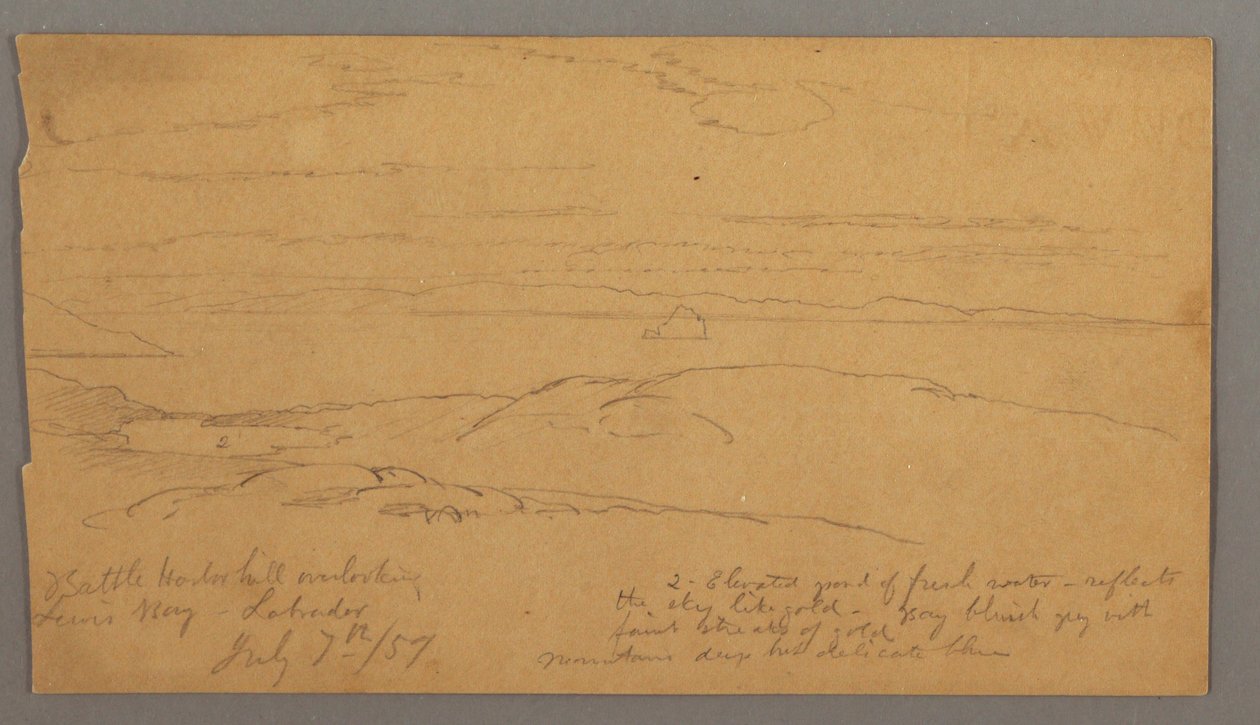 Tekening, Louis Bay, Labrador, 7 juli 1859 door Frederic Edwin Church