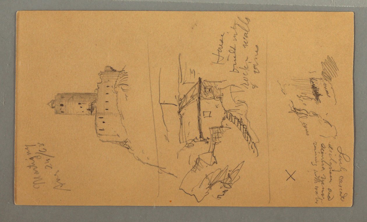 Tekening, Middeleeuws Kasteel, Huis Cascade, 24 augustus 1868 door Frederic Edwin Church