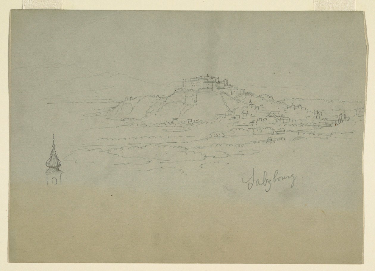 Tekening, Motief van stad in bergachtig land, 1868 door Frederic Edwin Church