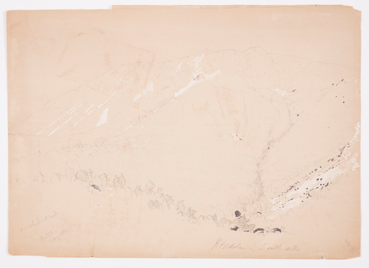 Tekening, Mount Katahdin, gezien vanuit het zuiden, augustus 1852 door Frederic Edwin Church