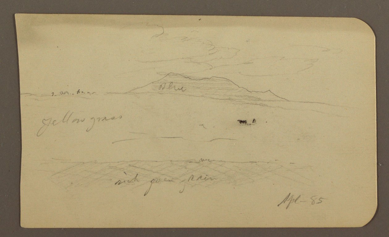 Tekening, Berglandschap; Verso: Kerk met koepel, april 1885 door Frederic Edwin Church