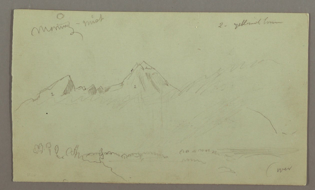 Tekening, Bergtoppen, mogelijk 1868 door Frederic Edwin Church