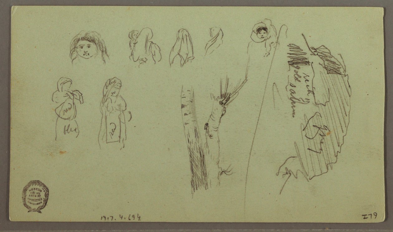 Tekening, Bergketen, Figuurstudies, mei mogelijk 1868 door Frederic Edwin Church