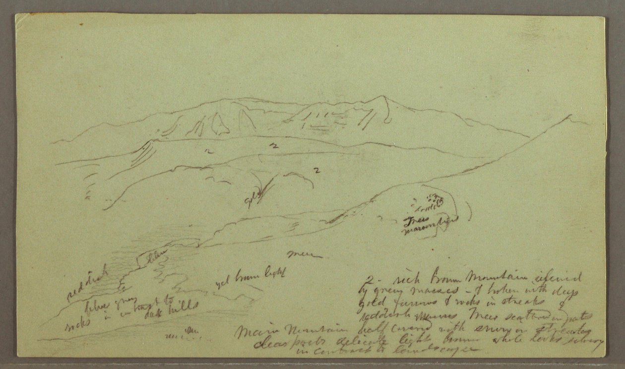 Tekening, Bergketen, mei mogelijk 1868 door Frederic Edwin Church