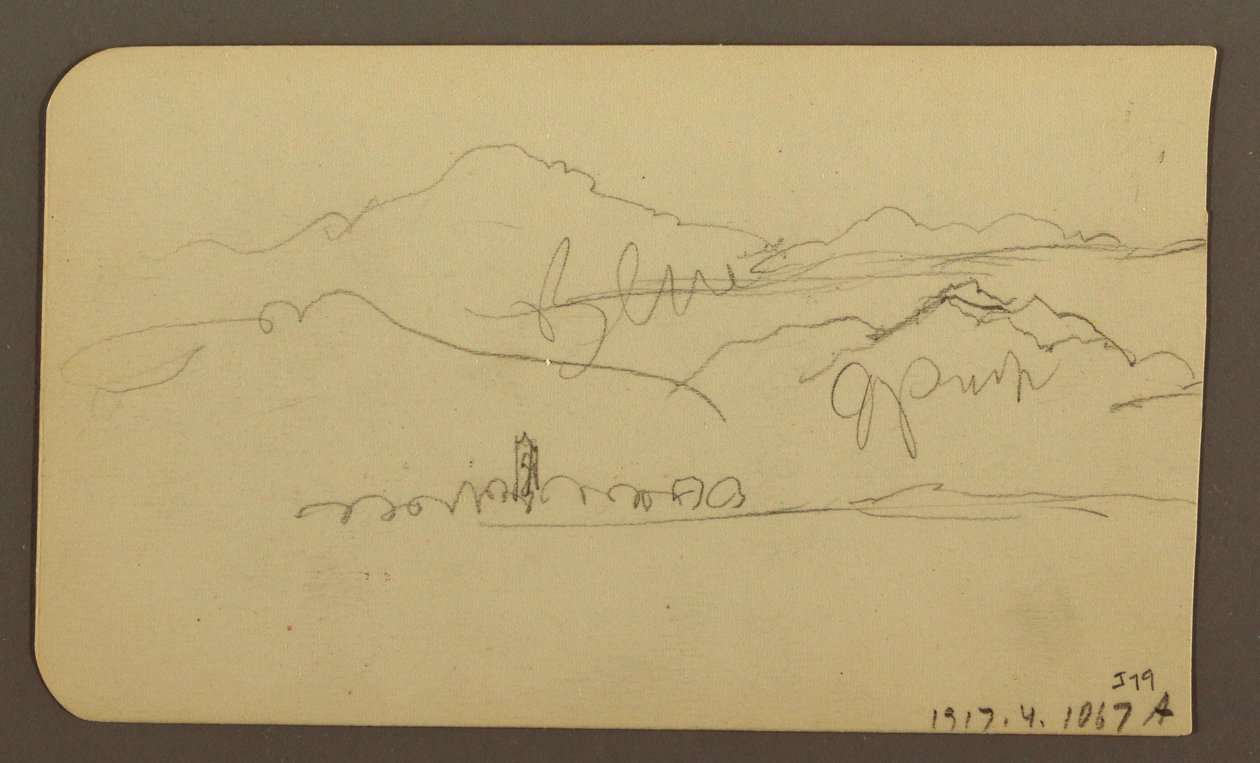 Tekening, Mountain Range, Toluca; Verso: Steeple, Mountain Ranges, Toluca, 7 januari 1885 door Frederic Edwin Church