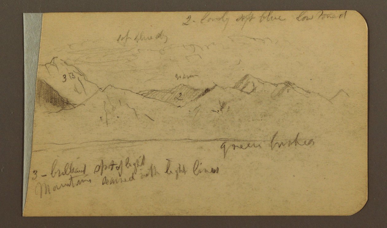 Tekening, Bergketen; Verso: Bergen, bewolkte lucht, 1889 door Frederic Edwin Church