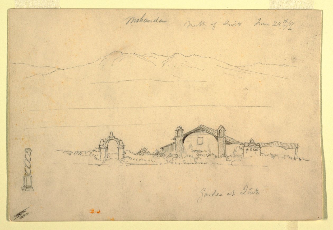 Tekening, Bergketen met de Mohanda, ten noorden van Quito (), 24 juni 1857 door Frederic Edwin Church