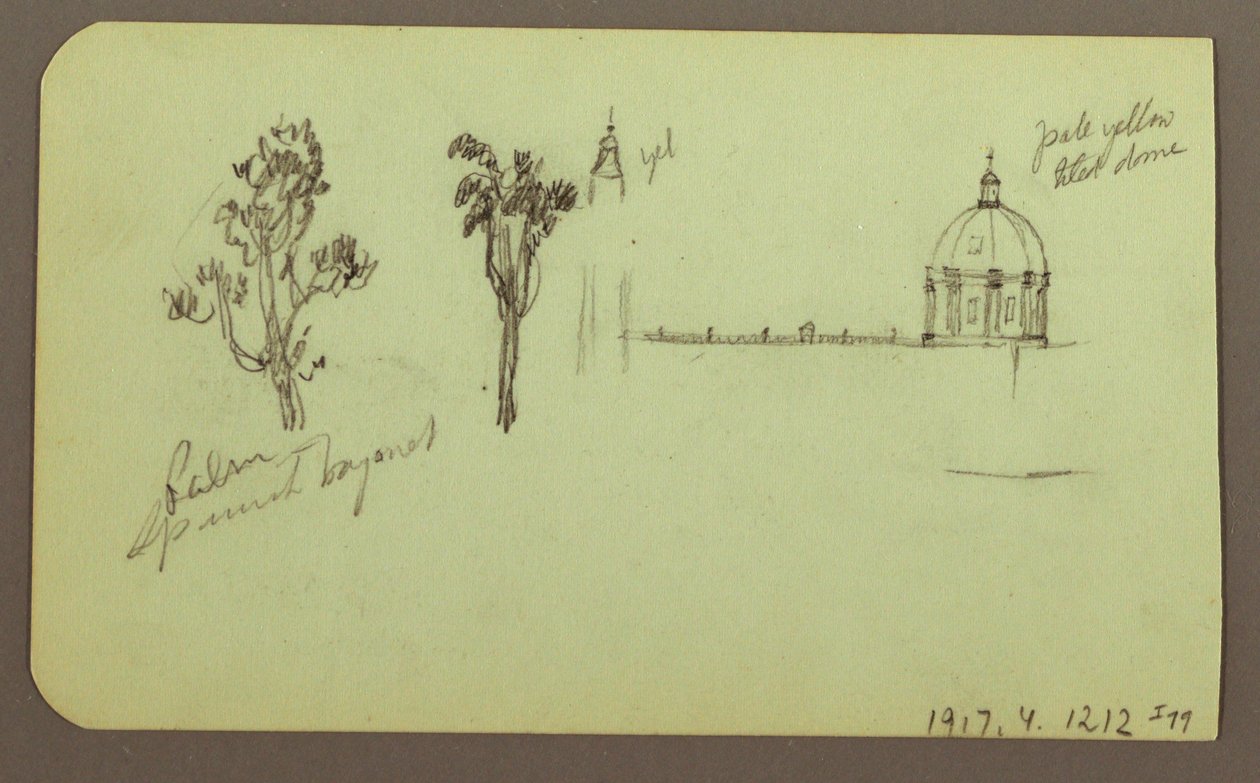 Tekening, Berg, boom, figuur; Verso: kerk, boom, 1883 door Frederic Edwin Church