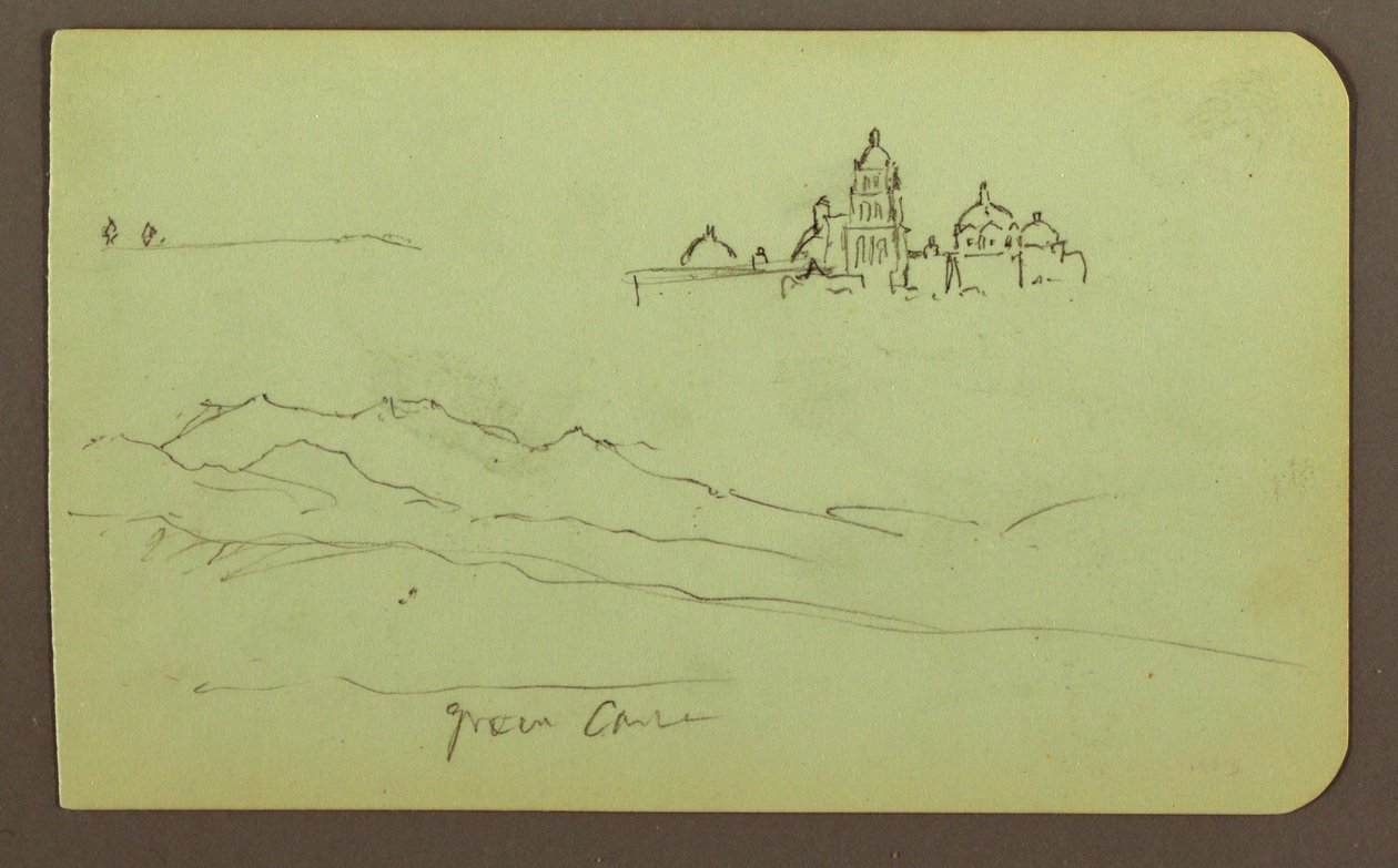 Tekening, Bergen, Kerk; Verso: Figuren, Kerk, 1883 door Frederic Edwin Church